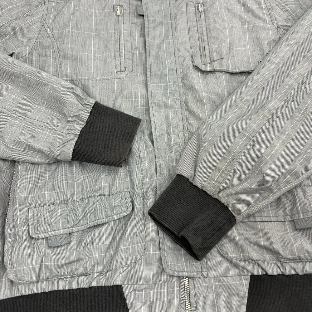 Five Four Bomber Jacket Mens XL Gray Polyester Cotton Plaid Mock Neck Casual